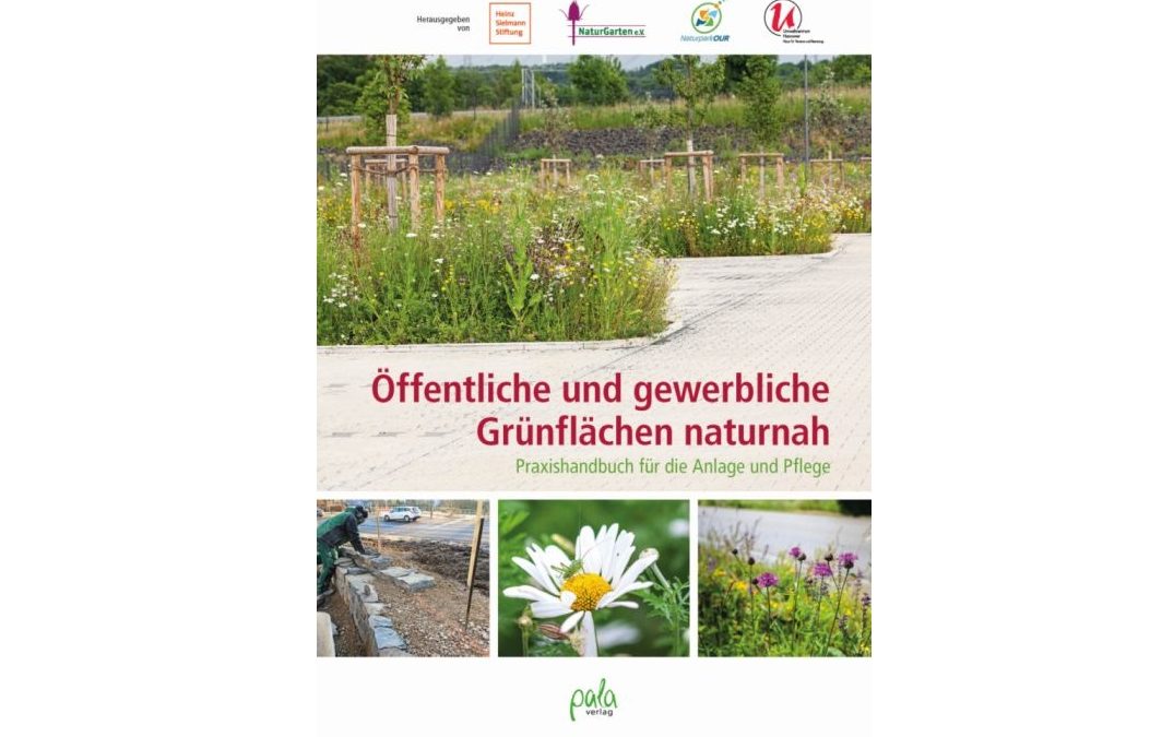 Abgebildet ist ein Buchcover mit dem Titel und Fotos von naturnahen Grünanlagen und Pflanzen